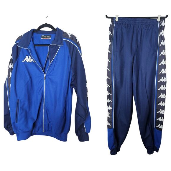NEW Kappa XL Black Blue Tracksuit Jacket Sport Soccer Warm Up Logo Pants Casual - Picture 1 of 10
